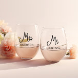Personalized Mr & Mrs Wine Glasses<br><div class="desc">Discover the charm of our Mr & Mrs Stemless Wine Glasses – the quintessential celebration of love and unity. These exquisite stemless wine glasses are the perfect choice for toasting to the bride and groom's future together. Each glass embodies elegance and romance, making them an ideal gift for weddings, bridal...</div>