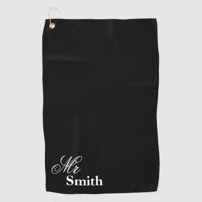 Personalized Mr Name Black White Smith Golf Towel (Front)