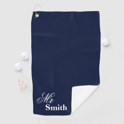 Personalized Mr Name Navy White Smith Golf Towel