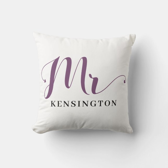 Personalized Mr Newlywed Groom Typography Throw Pillow (Front)