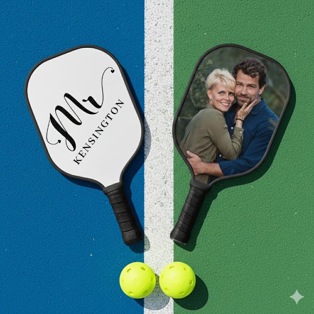 Personalized Mr Newlywed Typography Photo Pickleball Paddle (Personalized Mr Newlywed Typography Photo Pickleball Paddle)