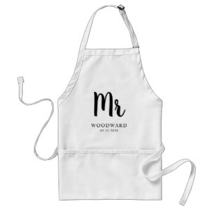 Personalized Mr Wedding Groom Black and White Adult Apron