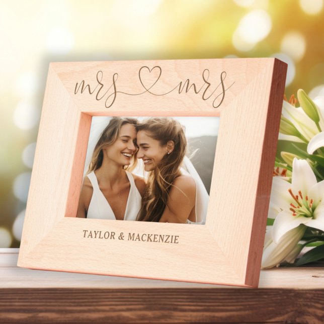 Personalized Mrs and Mrs Gay Couples Names Heart  Engraved Frames (Personalized Mrs and Mrs Gay Couples Names Heart Etched Frames by Ricaso. Same sex wedding gifts)