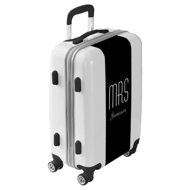 Personalized MRS Black and White Suitcase Luggage (Rotated Left)