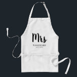 Personalized Mrs Calligraphy Bride Black White Adult Apron<br><div class="desc">This keepsake wedding apron celebrates the bride's wedding day with the word "Mrs" in large black calligraphy letters,  along with her new last name and the wedding date in classic serif font.</div>