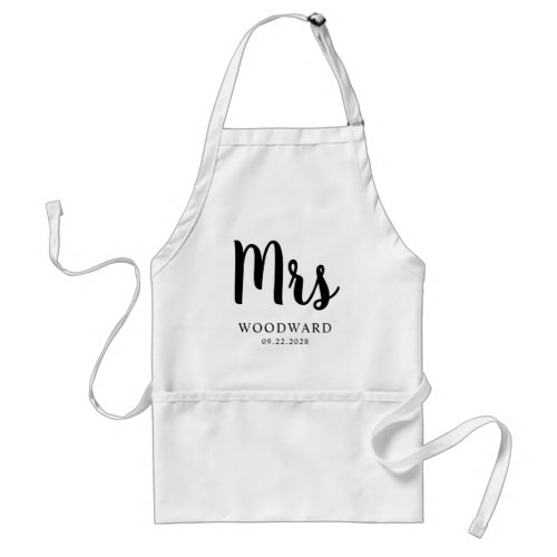 Personalized Mrs Calligraphy Bride Black White Adult Apron