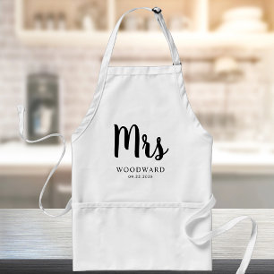Personalized Mrs Calligraphy Bride Black White Adult Apron