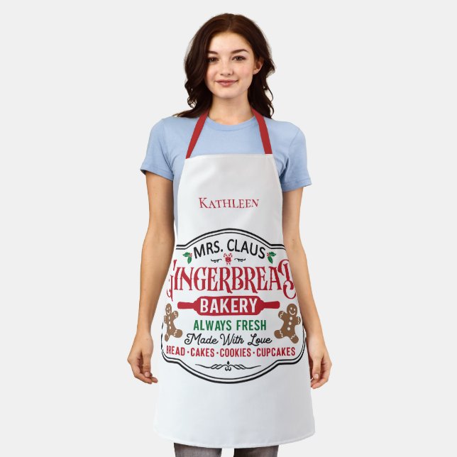Personalized Mrs Claus Christmas Cookie Baking Apron (Worn)