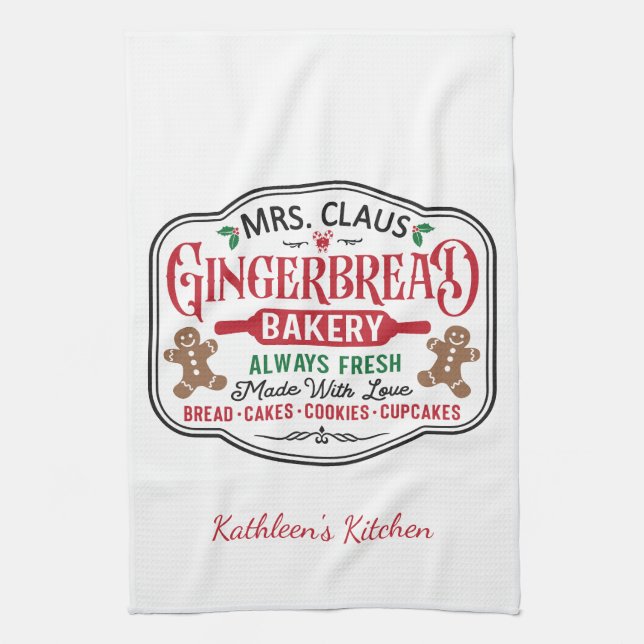 Personalized Mrs Claus Christmas Cookie Baking  Kitchen Towel (Vertical)