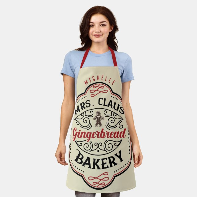 Personalized Mrs. Claus Gingerbread Bakery Apron (Worn)