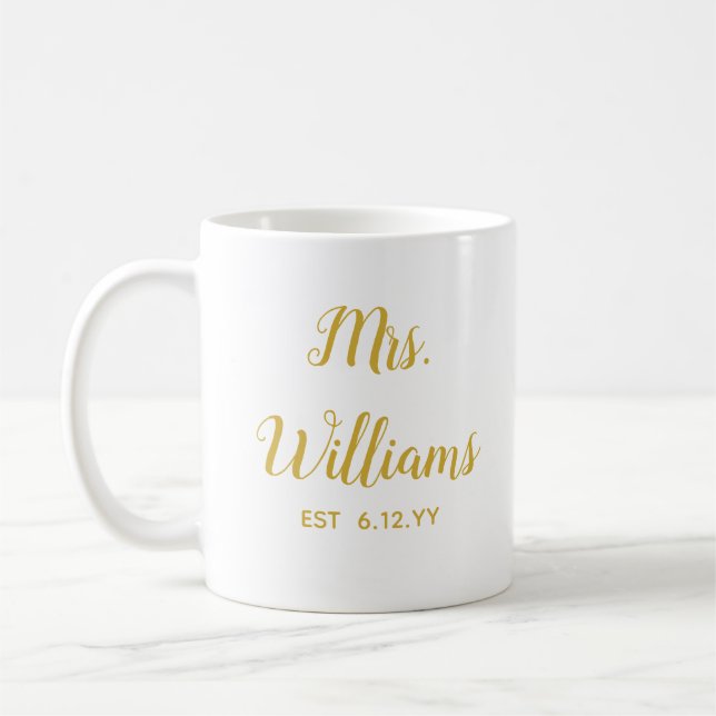 Personalized Mrs Est Newlywed Bride Gift Custom Coffee Mug (Left)