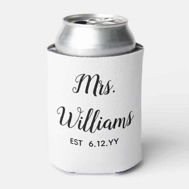Personalized Mrs Est Your Date Bride Gift Custom  Can Cooler (Can Front)