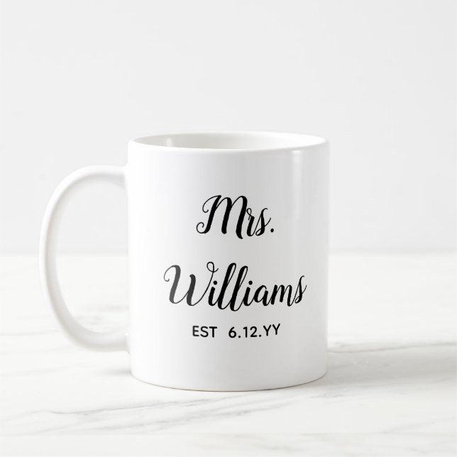 Personalized Mrs Est Your Date Bride Gift Custom Coffee Mug (Left)