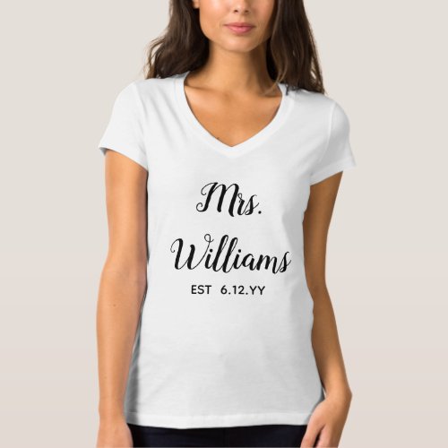Personalized Mrs Est Your Date Bride Gift V_neck T_Shirt