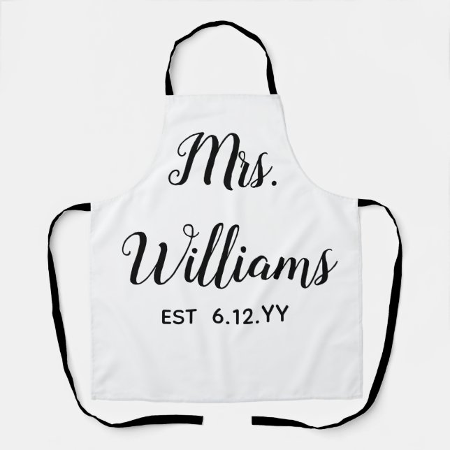 Personalized Mrs Est Your Date Present for Bride Apron (Front)