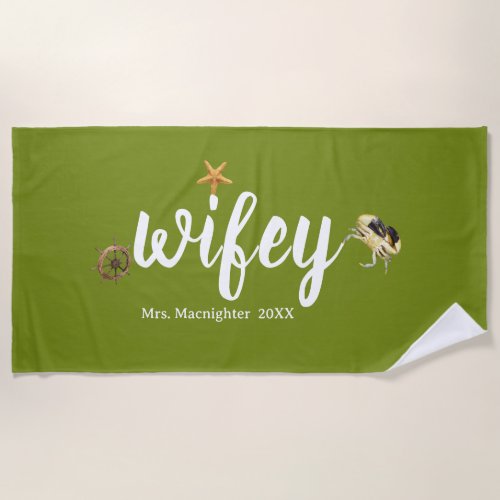 Personalized Mrs Green with Ocean Creatures Beach Towel