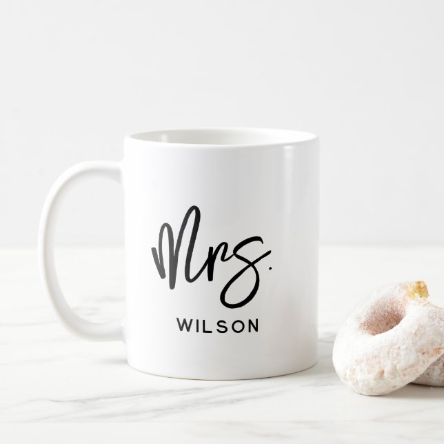 Personalized Mrs Last Name Modern Coffee Mug (With Donut)