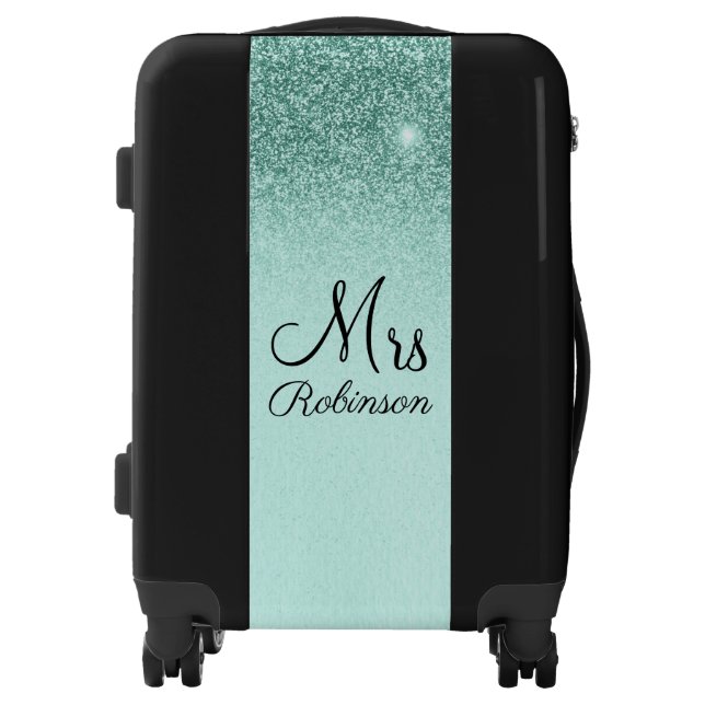 Personalized Mrs Mint Green Glitter Ombre Bride Luggage (Front)