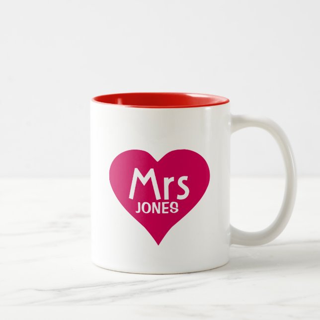 Personalized Mrs Mug in red heart (Right)