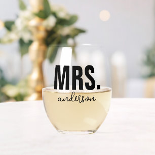 Personalized MRS Name Wedding Newlywed Stemless Wine Glass
