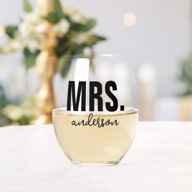Personalized MRS Name Wedding Newlywed  Stemless Wine Glass (Insitu (Wedding))