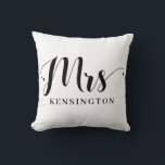 Personalized Mrs Newlywed Bride Typography Throw Pillow<br><div class="desc">Personalized Mrs Newlywed Bride Typography Throw Pillow. This fun Mrs. throw pillow is a great gift for the bride, or rather the future Mrs! A stylish toss pillow, perfect for newlywed Mrs., future Mrs., or Mrs. Bride to Be! Personalize this decorative pillow to make it custom for a wedding or...</div>