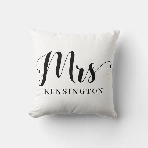 Personalized Mrs Newlywed Bride Typography Throw Pillow