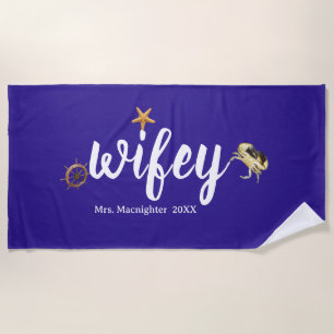 Personalized Mrs. Purple with Ocean Creatures Beach Towel