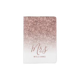 Personalized Mrs Rose Gold Glitter Honeymoon Passport Holder