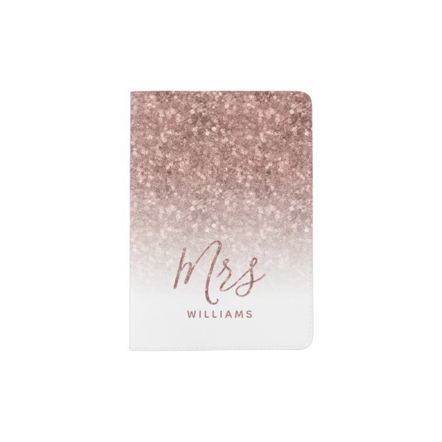 Personalized Mrs Rose Gold Glitter Honeymoon Passport Holder (Front)