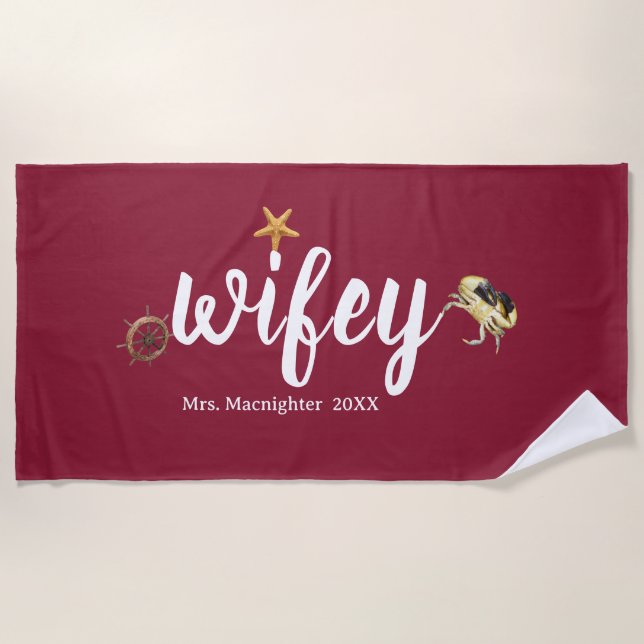 Personalized Mrs. Russet with Ocean Creatures Beach Towel (Front)
