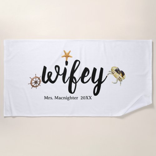 Personalized Mrs White with Ocean Creatures  Beach Towel