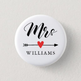 Personalized Mrs. with Heart and Arrow Button