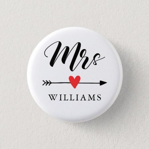 Personalized Mrs with Heart and Arrow Button