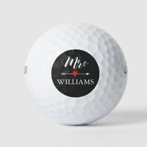 Personalized Mrs with Heart and Arrow Golf Balls