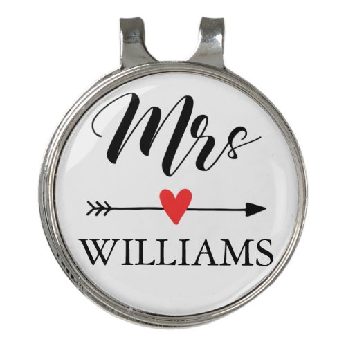 Personalized Mrs with Heart and Arrow Golf Hat Clip