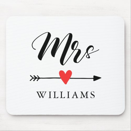 Personalized Mrs with Heart and Arrow Mouse Pad