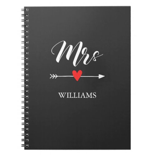 Personalized Mrs with Heart and Arrow Notebook