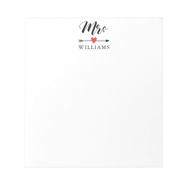 Personalized Mrs. with Heart and Arrow Notepad (Front)