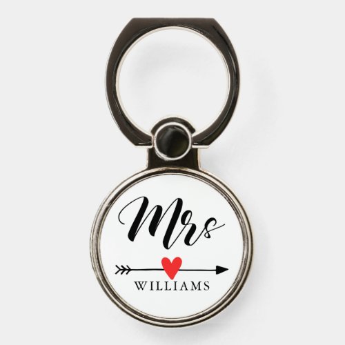 Personalized Mrs with Heart and Arrow Phone Ring Stand