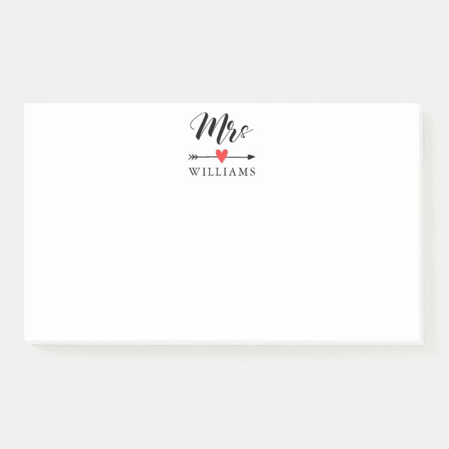 Personalized Mrs. with Heart and Arrow Post-it Notes (Front)