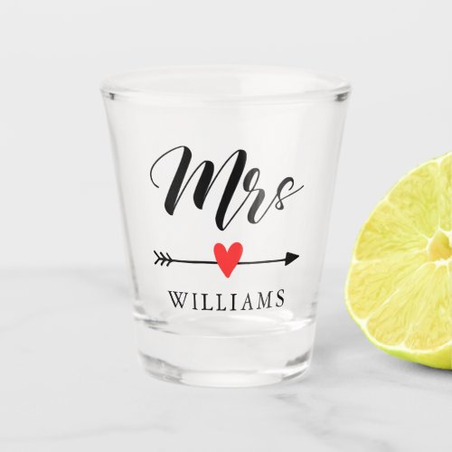 Personalized Mrs with Heart and Arrow Shot Glass