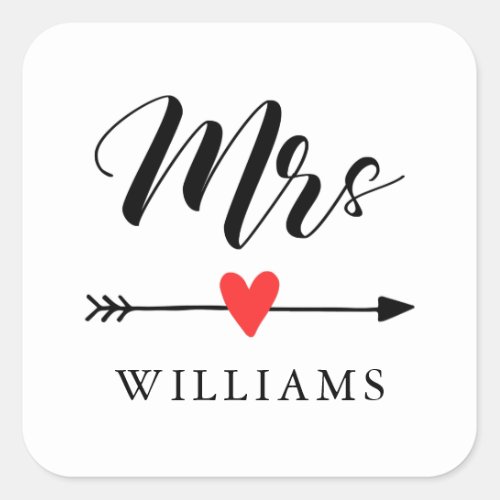 Personalized Mrs with Heart and Arrow Square Sticker
