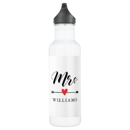 Personalized Mrs with Heart and Arrow Stainless Steel Water Bottle