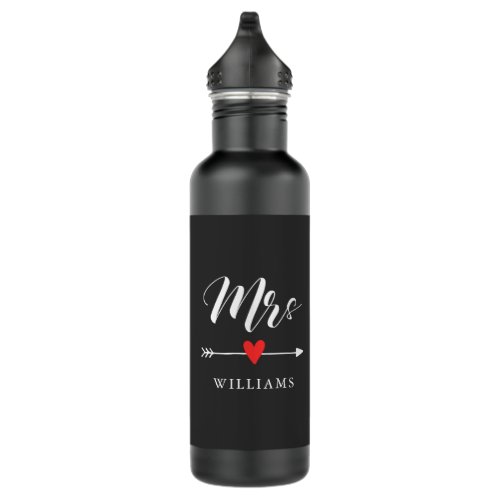 Personalized Mrs with Heart and Arrow Stainless Steel Water Bottle