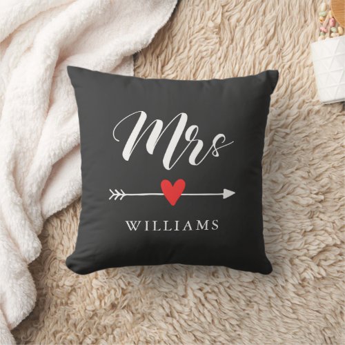 Personalized Mrs with Heart and Arrow Throw Pillow