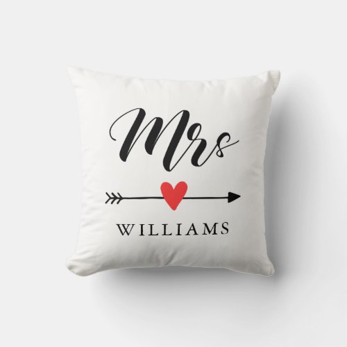 Personalized Mrs with Heart and Arrow Throw Pillow