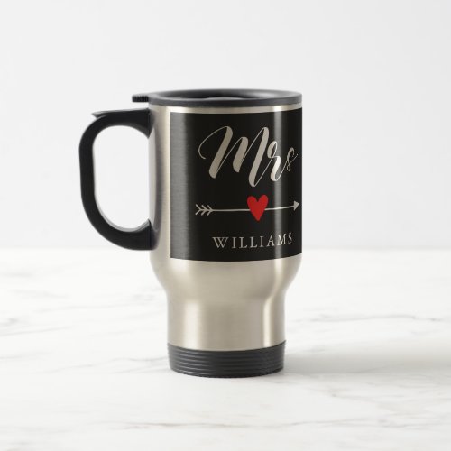 Personalized Mrs with Heart and Arrow Travel Mug