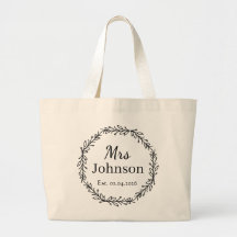 Personalized Mrs Wreath Wedding Est Date Tote