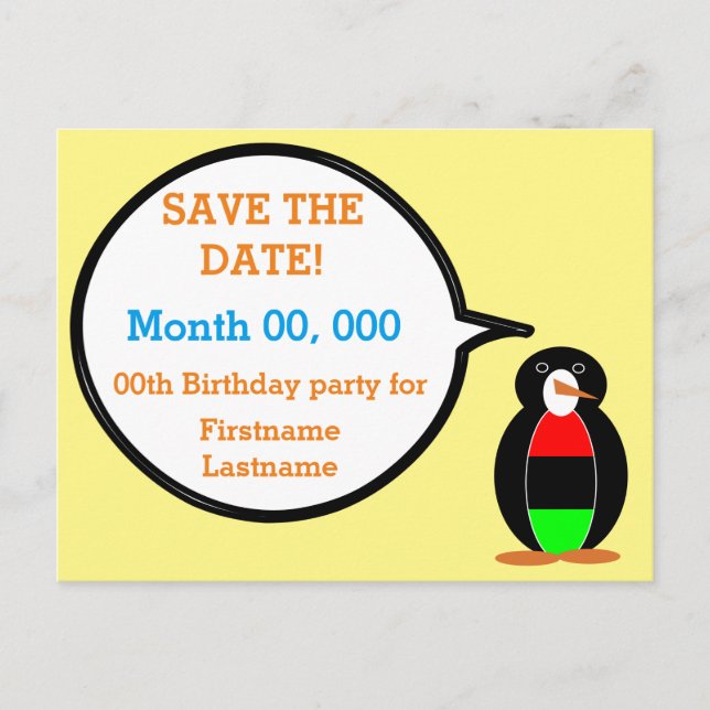 Personalized Ms Penguin African Diaspora Talking Announcement Postcard (Front)